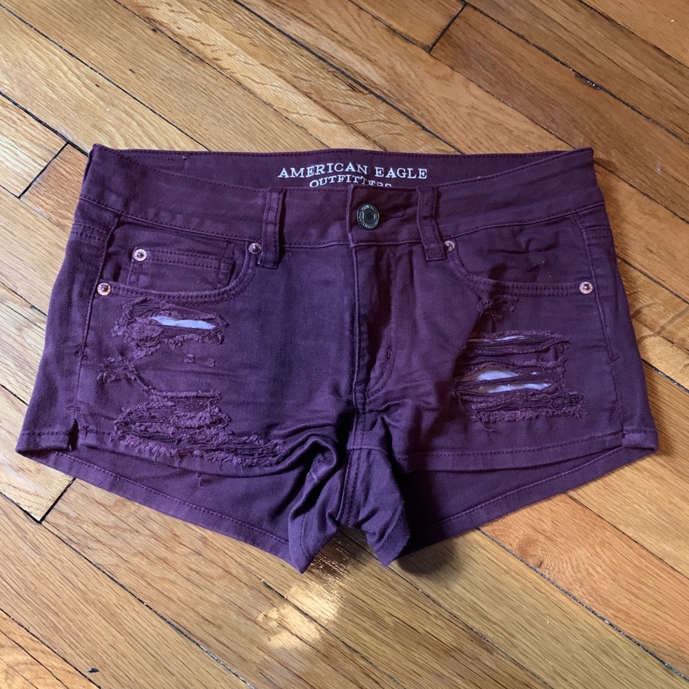 AEO Maroon "Shortie" Jean Shorts